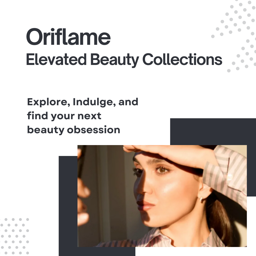 A lady looking into the sun holding her hand to shade her eyes and she has the most beautiful skin showing the  beauty of the oriflame products