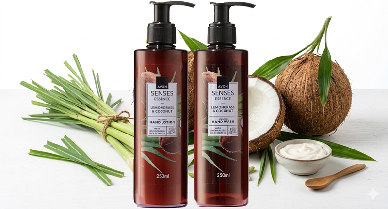 Senses Essence Lemongrass and Coconut Luxury Hand Wash and Lotion Duo Set.