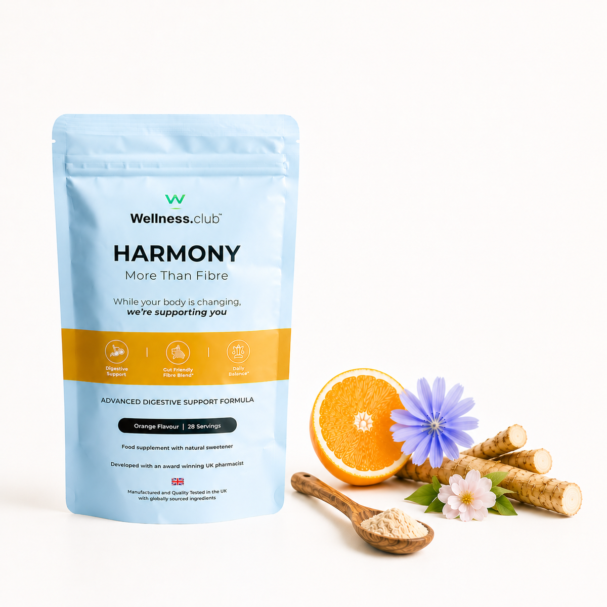 Harmony orange fibre supplement by Wellness.club with orange and botanical ingredients