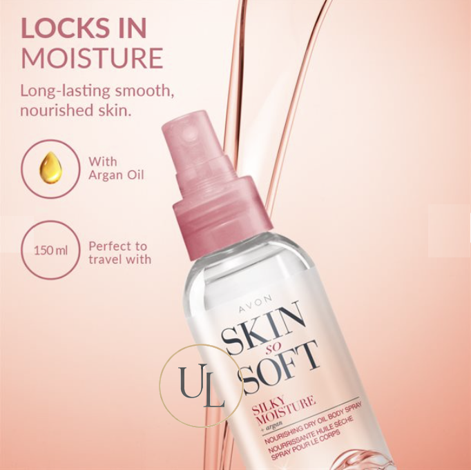 Bottles of Skin So Soft Moisturise Bath Oil and Body Lotion on a neutral background Ultimate Living