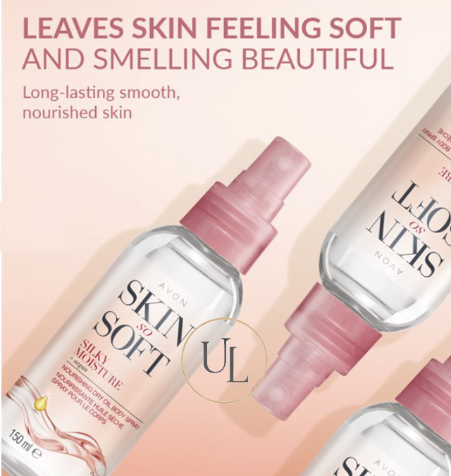 Bottles of Skin So Soft Moisture Bath Oil and Body Lotion on a neutral background Ultimate Living